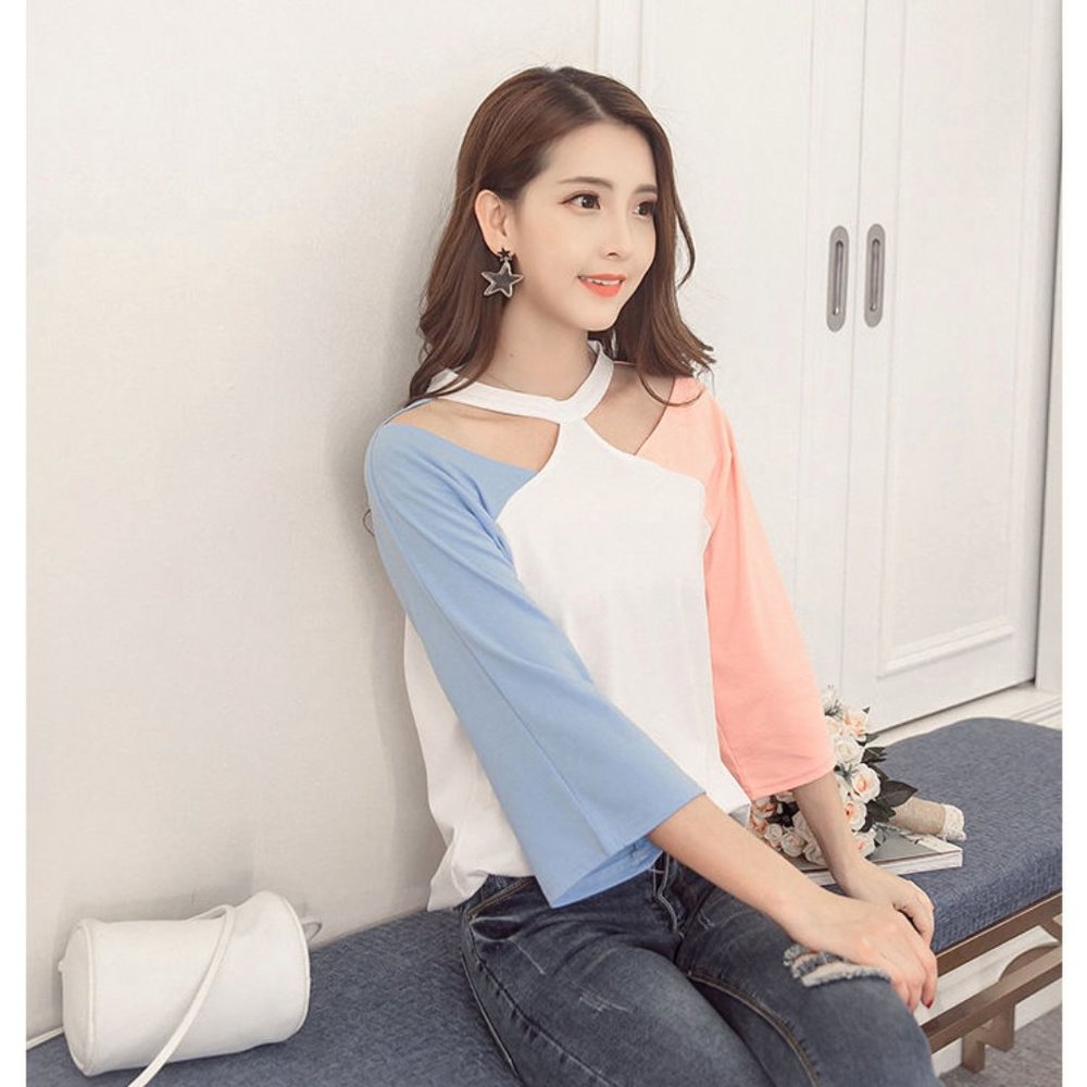 NWT Aesthetic Cutout Blouse Top White Blue Pink